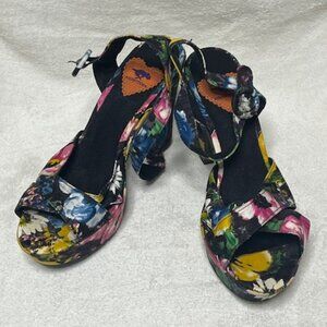 Rocket Dog Platform Slingback Heels Sandals Multicolor Floral Print Size 7 EUC